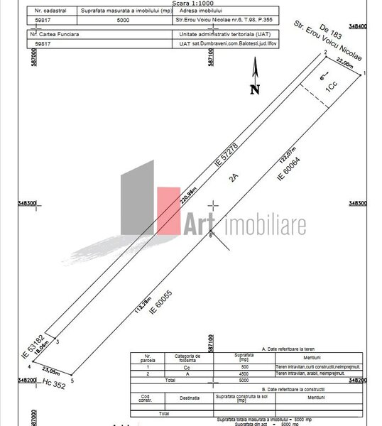 Balotesti, Dumbraveni, str. Erou Voicu Nicolae, 5000 mp la 25 euro mp,